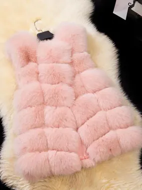 Pink Sleeveless Faux Fur Coat for Women – Layered Eco-friendly Fur Coat