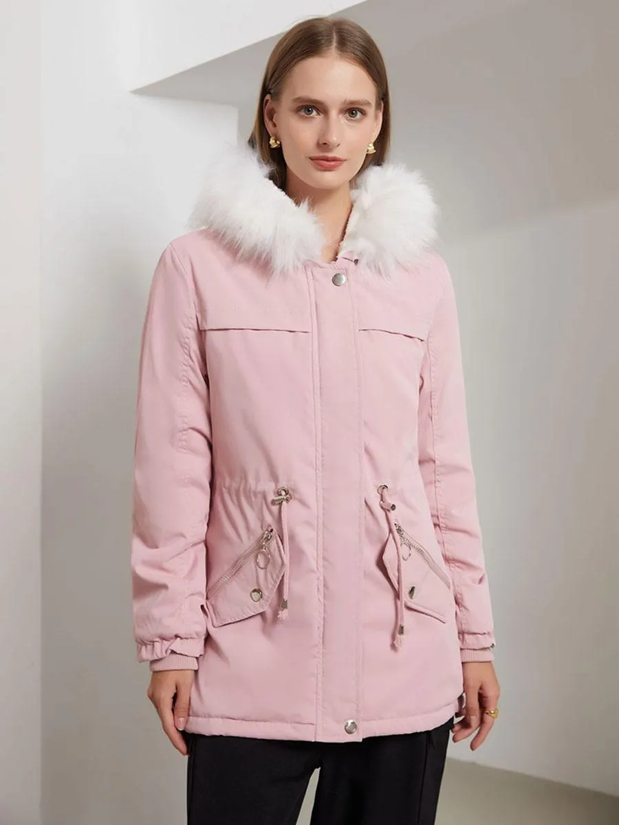 Pink Winter Cotton Coats with Hood for Women 2024