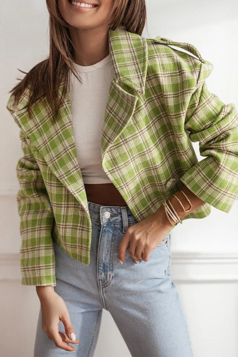 Plaid Button-Up Coat with Turn-Down Collar (Available in 3 Colors)