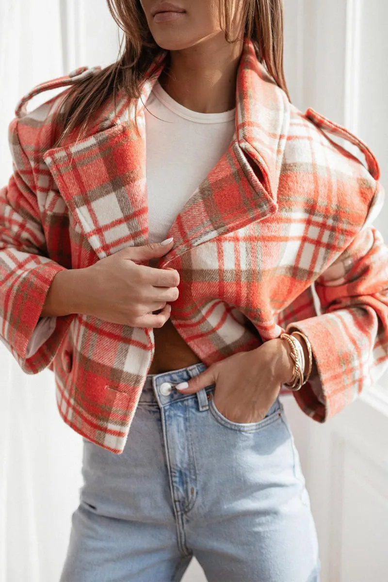 Plaid Button-Up Coat with Turn-Down Collar (Available in 3 Colors)