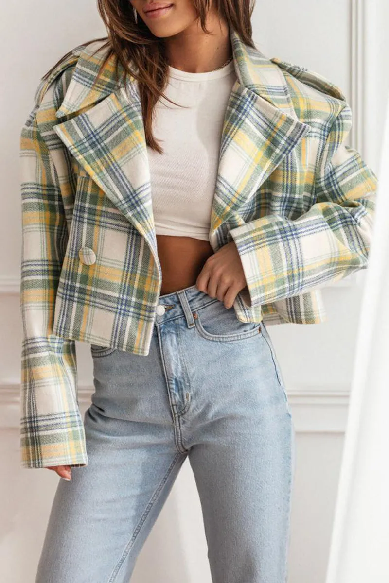 Plaid Button-Up Coat with Turn-Down Collar (Available in 3 Colors)