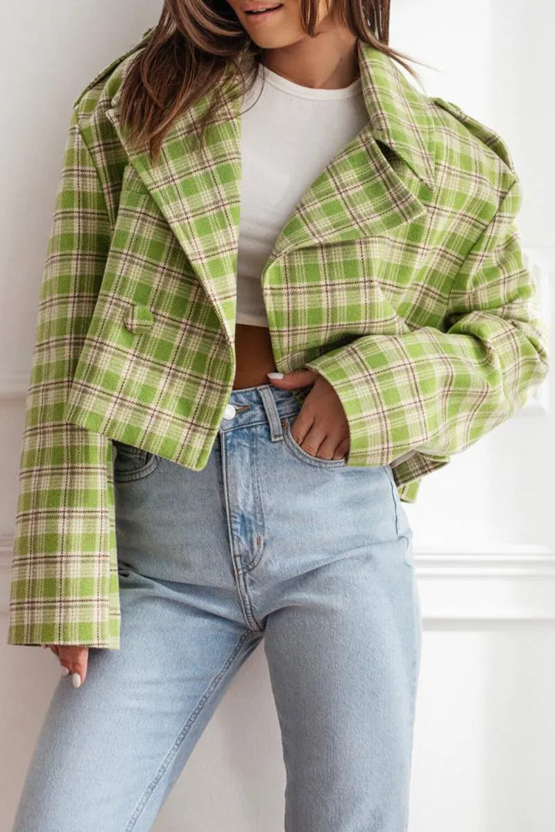 Plaid Button-Up Coat with Turn-Down Collar (Available in 3 Colors)