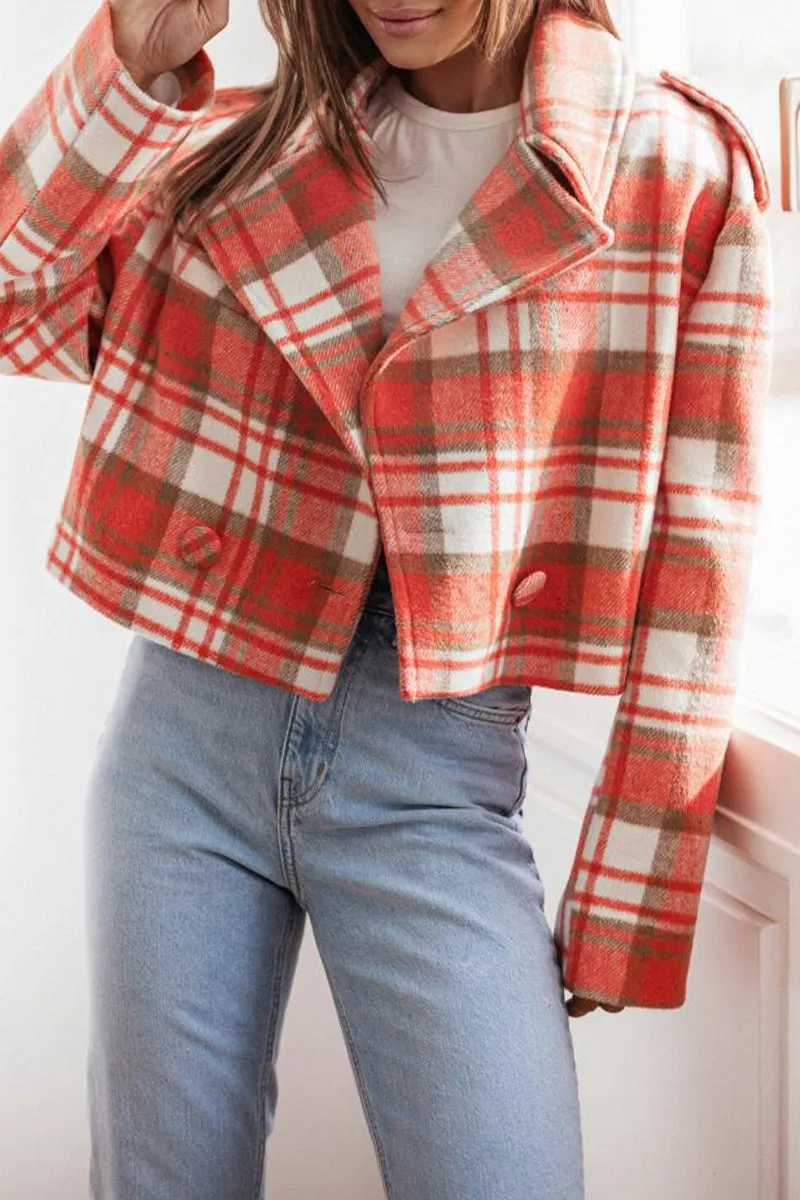 Plaid Button-Up Coat with Turn-Down Collar (Available in 3 Colors)