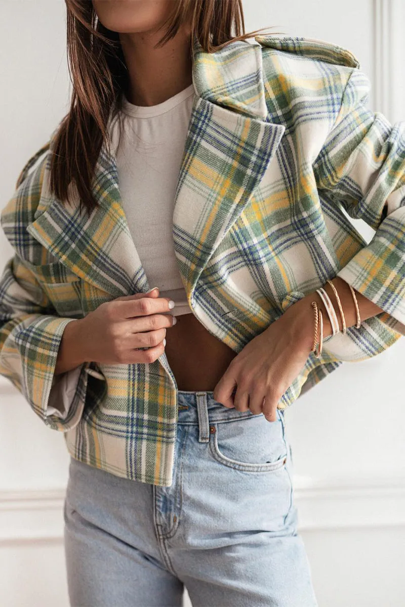 Plaid Button-Up Coat with Turn-Down Collar (Available in 3 Colors)