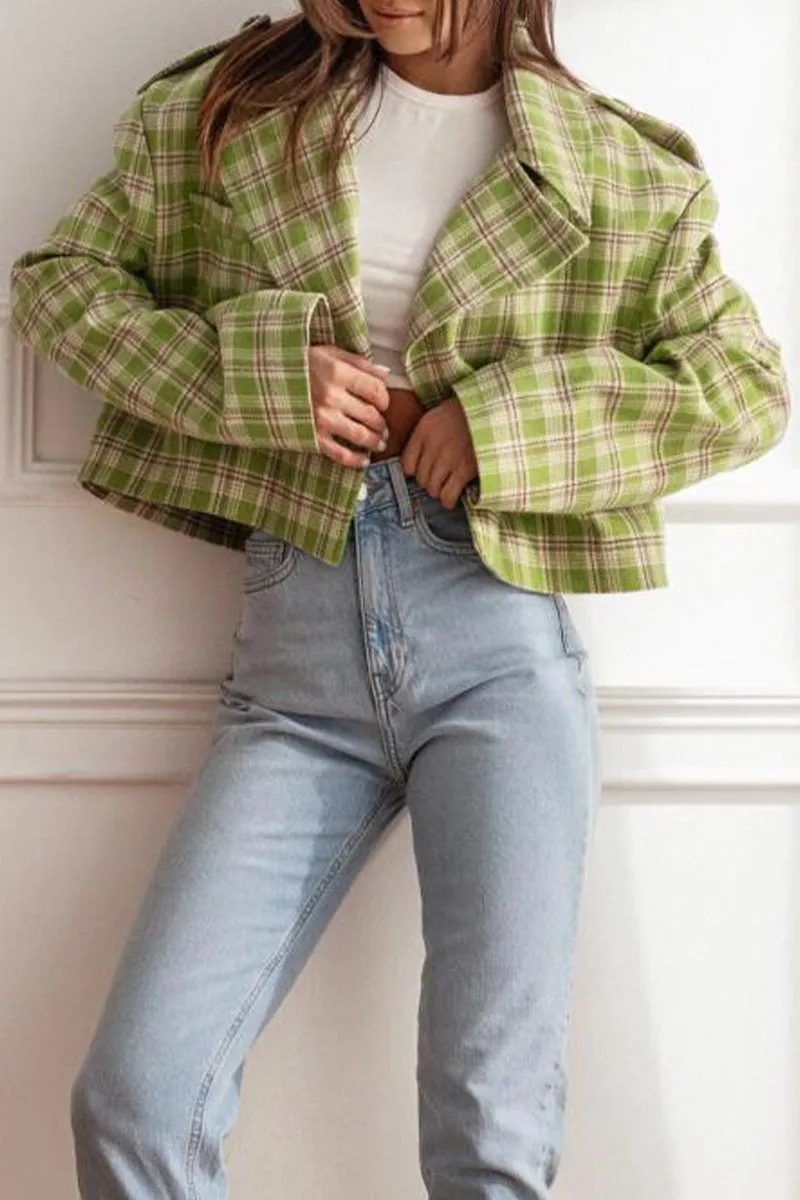 Plaid Button-Up Coat with Turn-Down Collar (Available in 3 Colors)