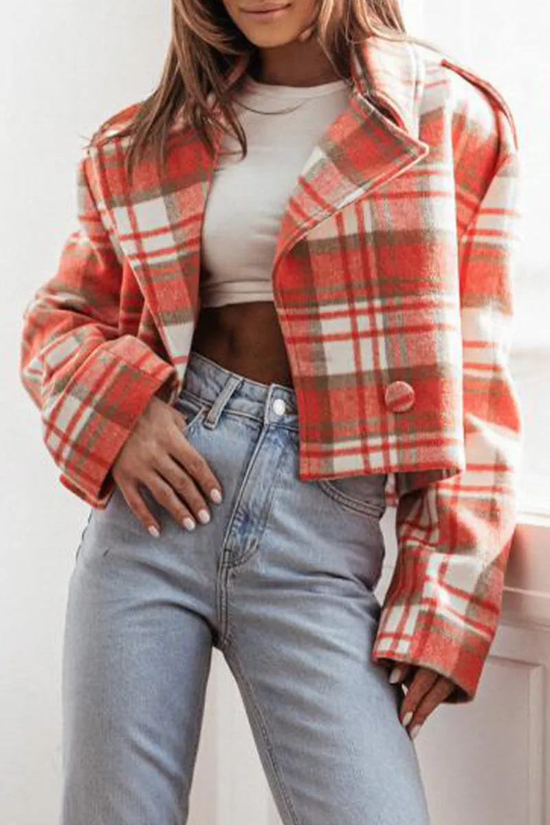 Plaid Button-Up Coat with Turn-Down Collar (Available in 3 Colors)