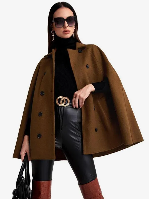 Poncho Cape Cozy Double Breasted Wool Outerwear Women 2024