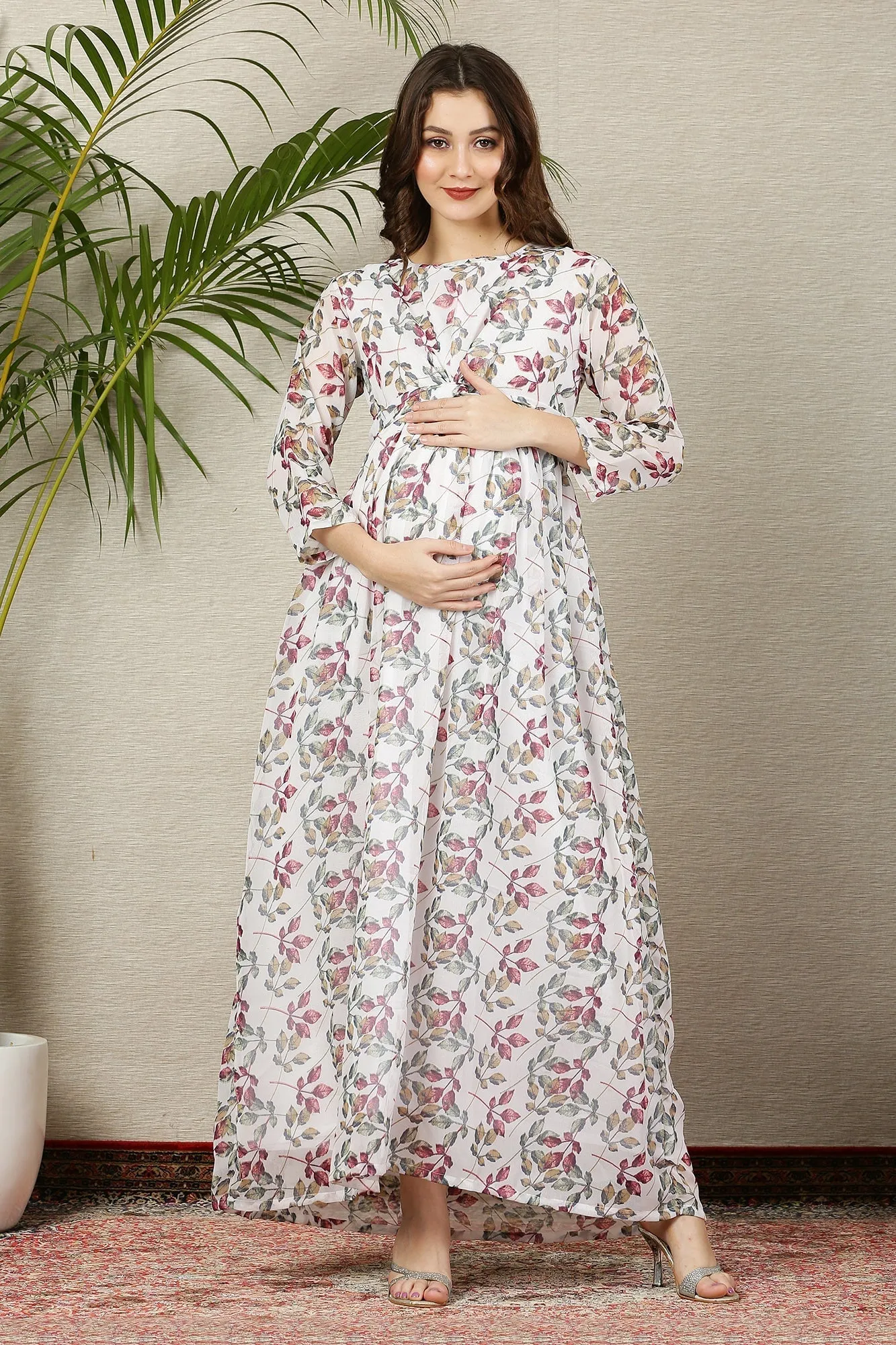 Pristine White Tropical Maternity Knot Dress