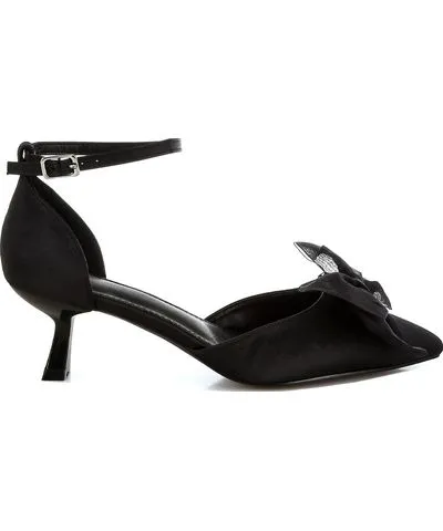 Rag & Co Black Satin Bow Detail Sandals for Women