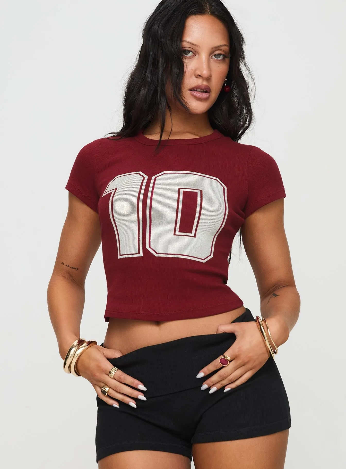 Red 10 Ribbed Tee - Baseline