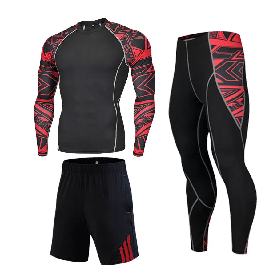 Red Abstract 2 BJJ Compression Rash Guard Set for Jiu Jitsu, MMA, Grappling & Wrestling