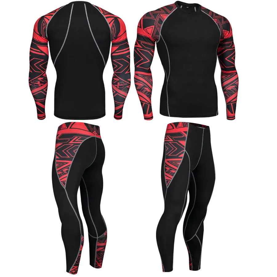 Red Abstract 2 BJJ Compression Rash Guard Set for Jiu Jitsu, MMA, Grappling & Wrestling