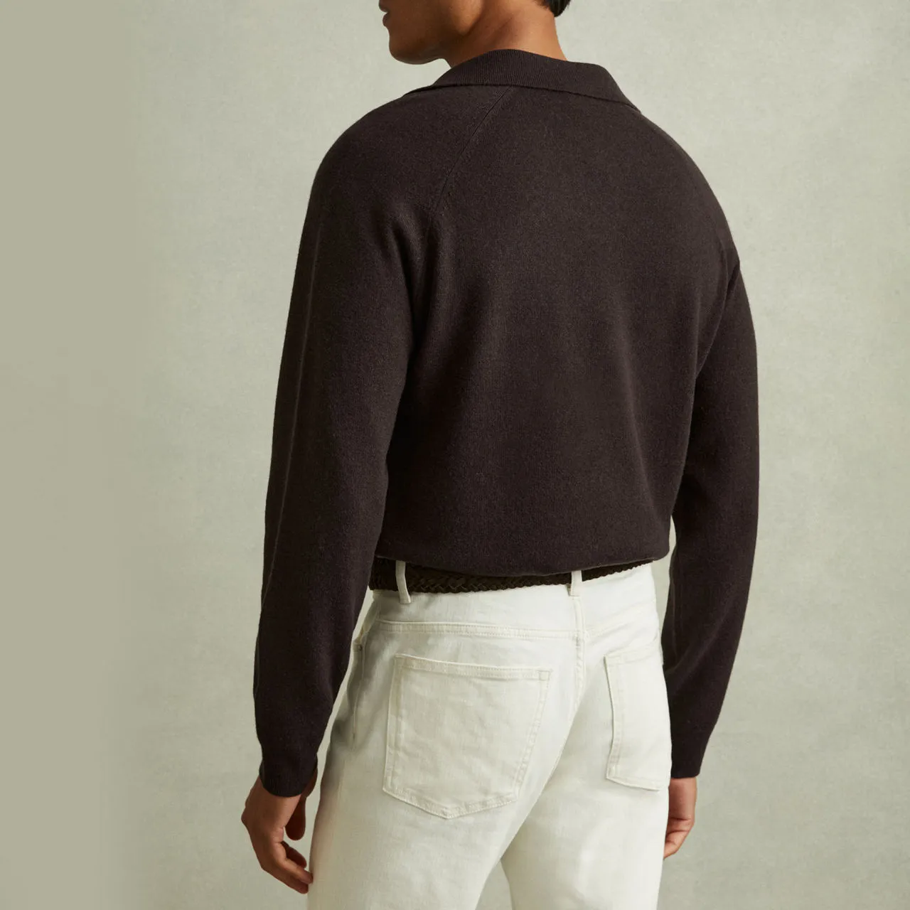 REISS Brown Grange Open Collar Sweater