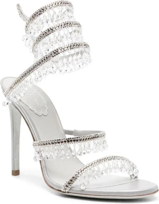 Chandelier 115mm Crystal-Fringed Leather Sandals Neutrals by René Caovilla