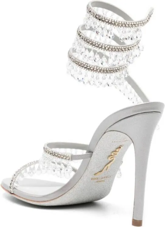 Chandelier 115mm Crystal-Fringed Leather Sandals Neutrals by René Caovilla