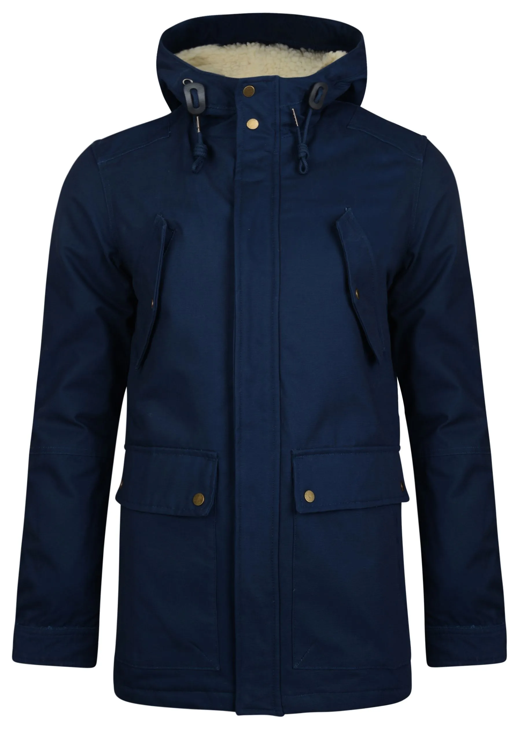 Navy Ringspun Tondor Long Hooded Borg Lined Jacket