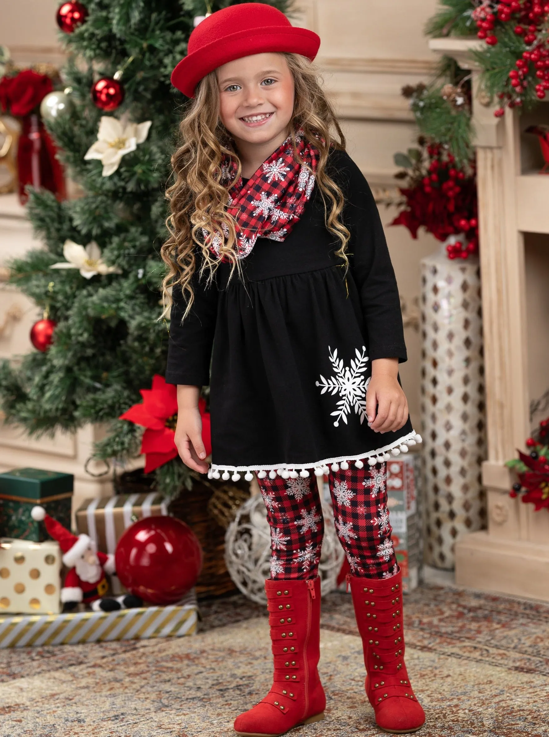 Snowflake Print Tunic, Scarf, and Leggings Set