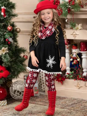 Snowflake Print Tunic, Scarf, and Leggings Set