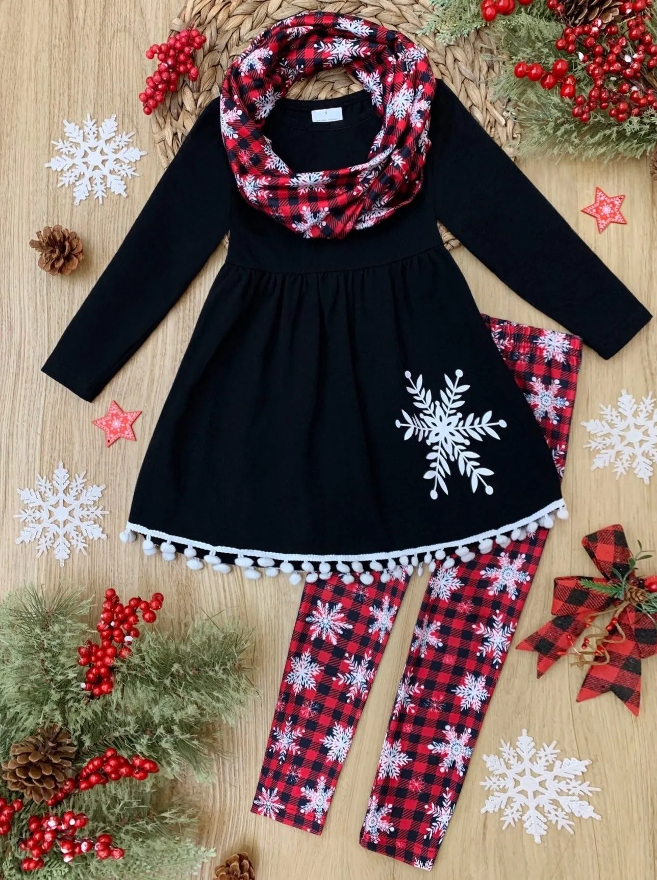 Snowflake Print Tunic, Scarf, and Leggings Set