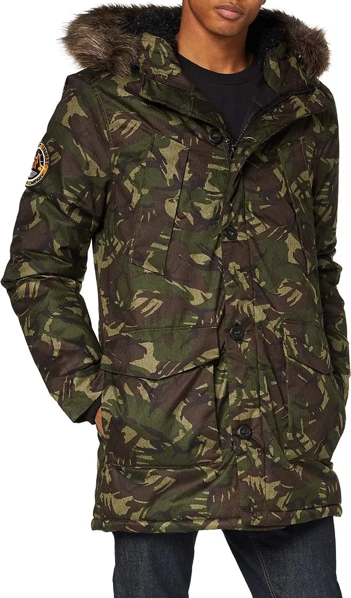 Superdry Hooded Puffer Jacket in Marl Camo Green