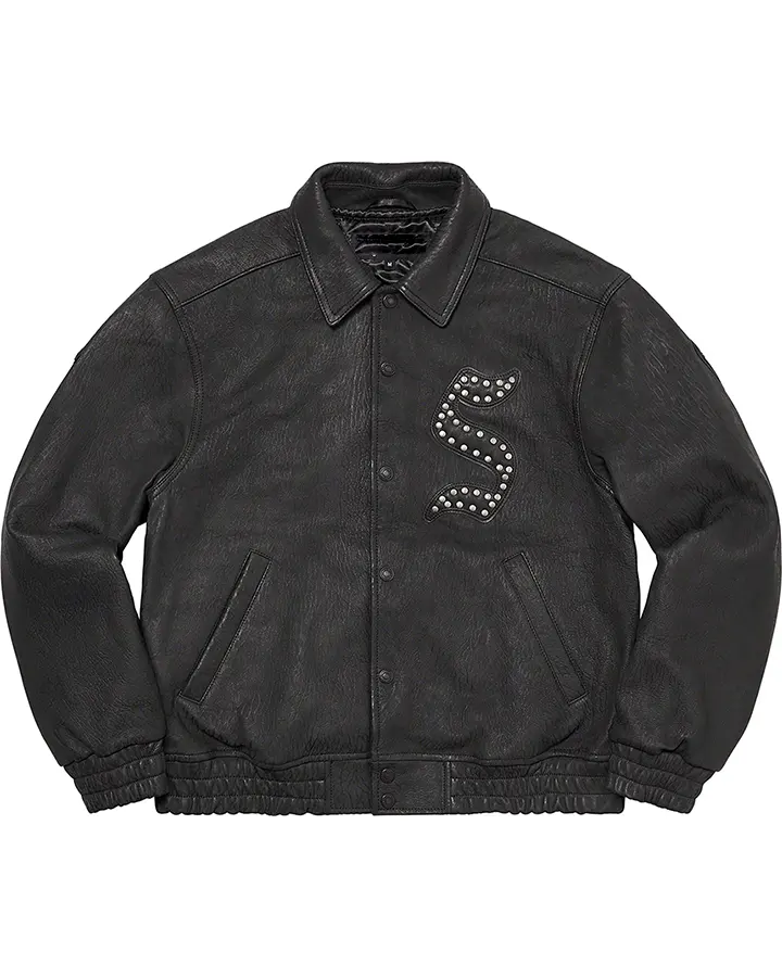 Supremely Pebbled Leather Varsity Jacket - William Jacket