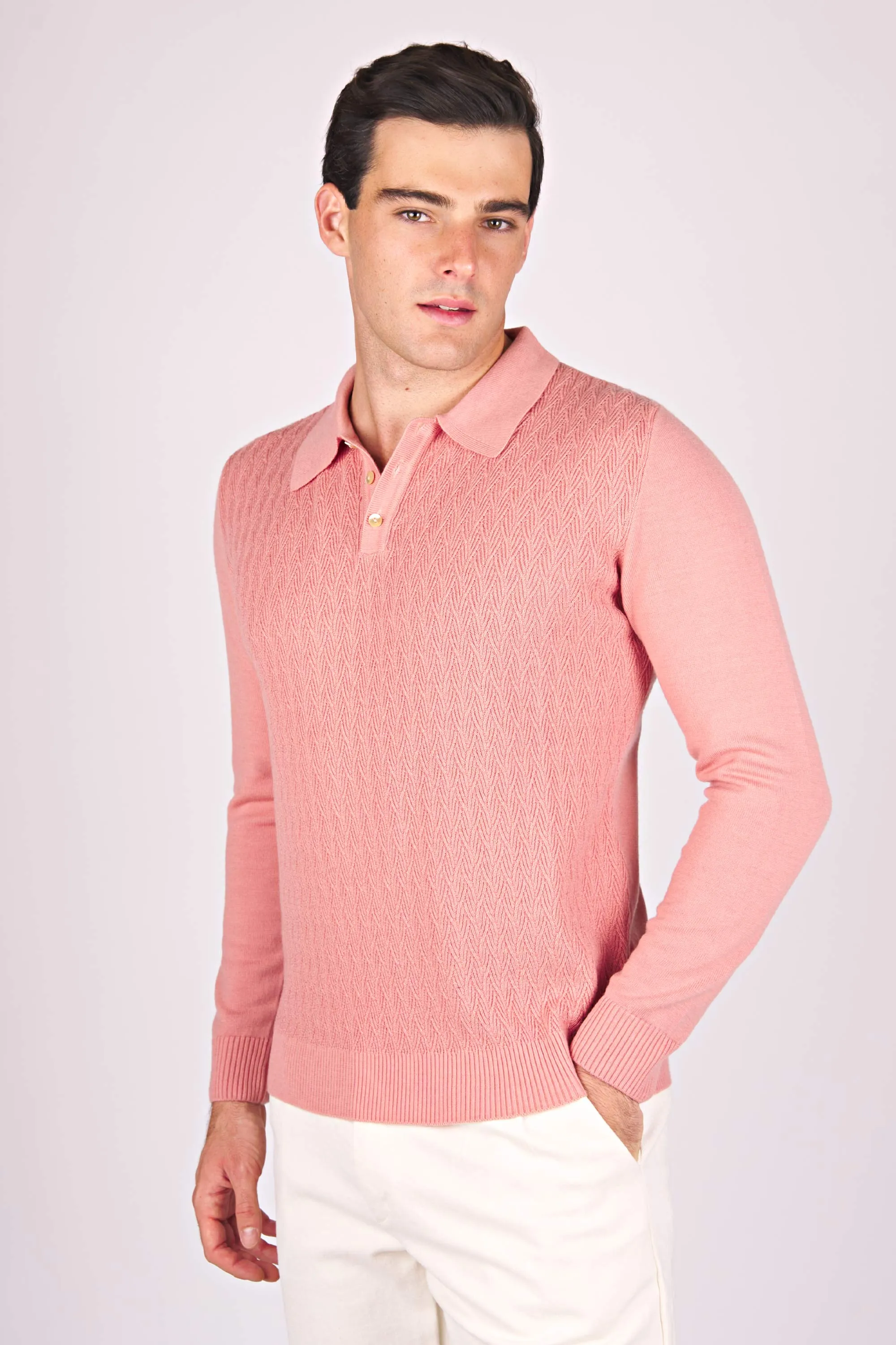 Textured Wool Polo Sweater - Stylish Knit Pullover