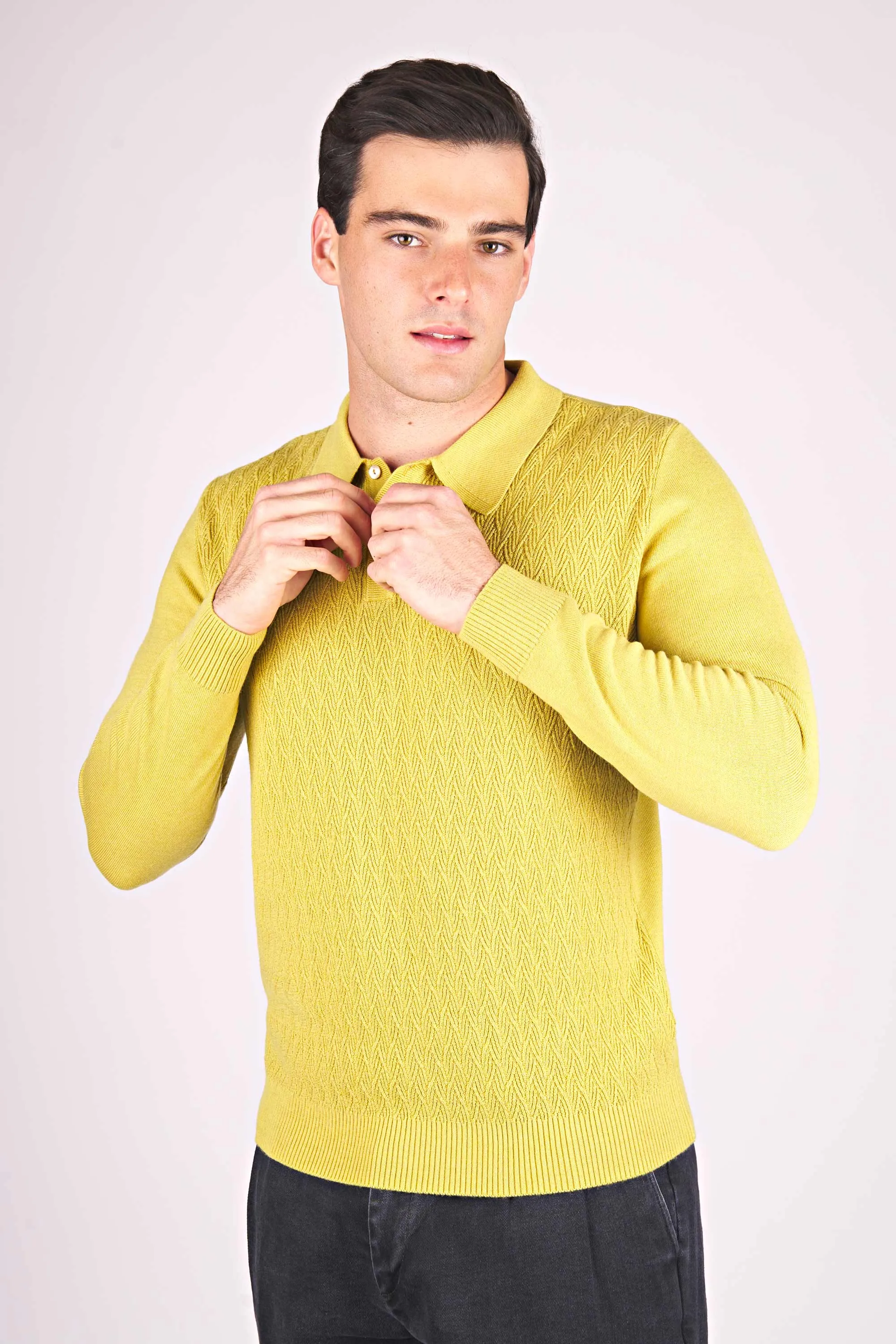 Textured Wool Polo Sweater - Stylish Knit Pullover