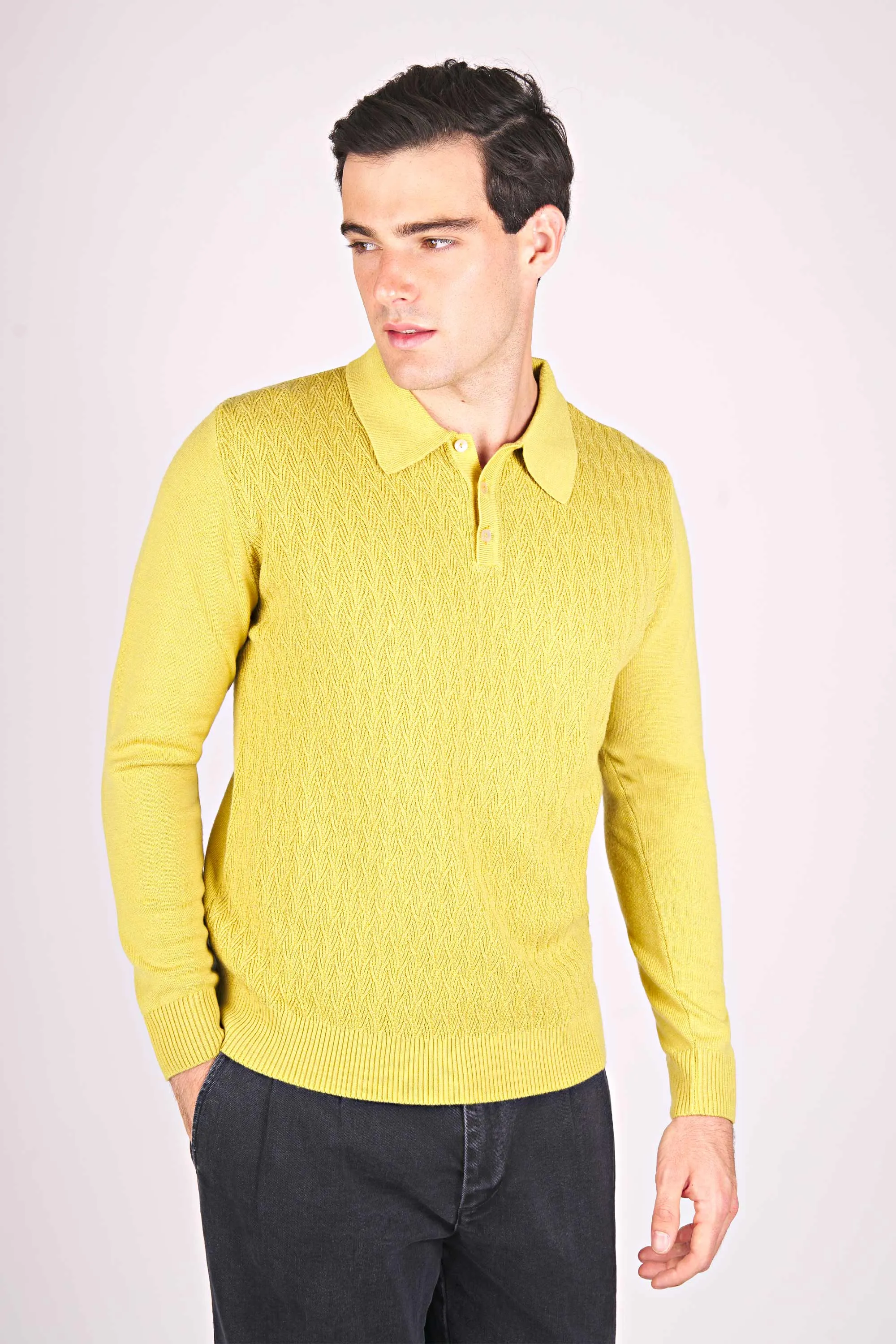 Textured Wool Polo Sweater - Stylish Knit Pullover