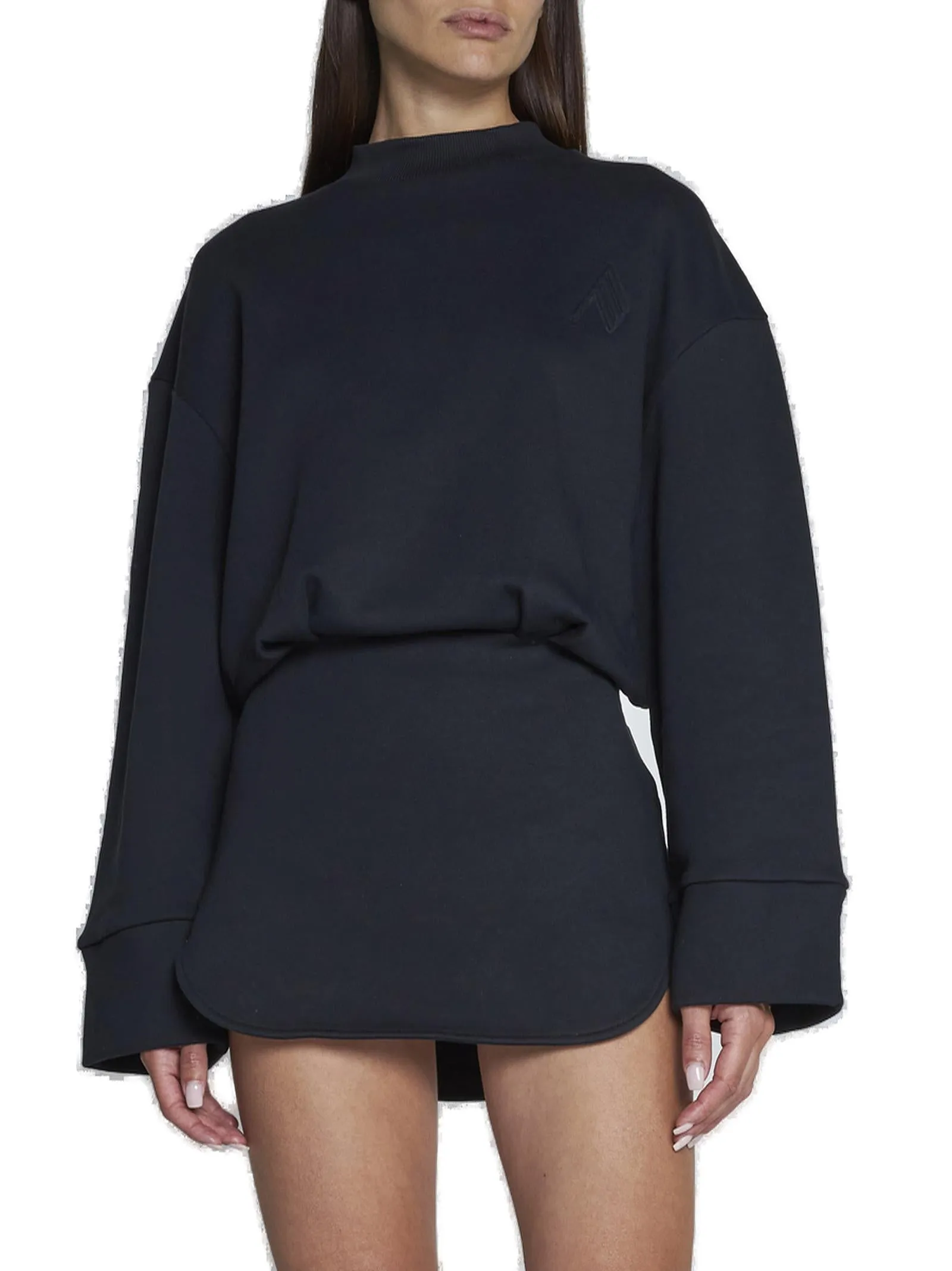 The Attico Irene Long Sleeve Mini Dress with Logo Embossing