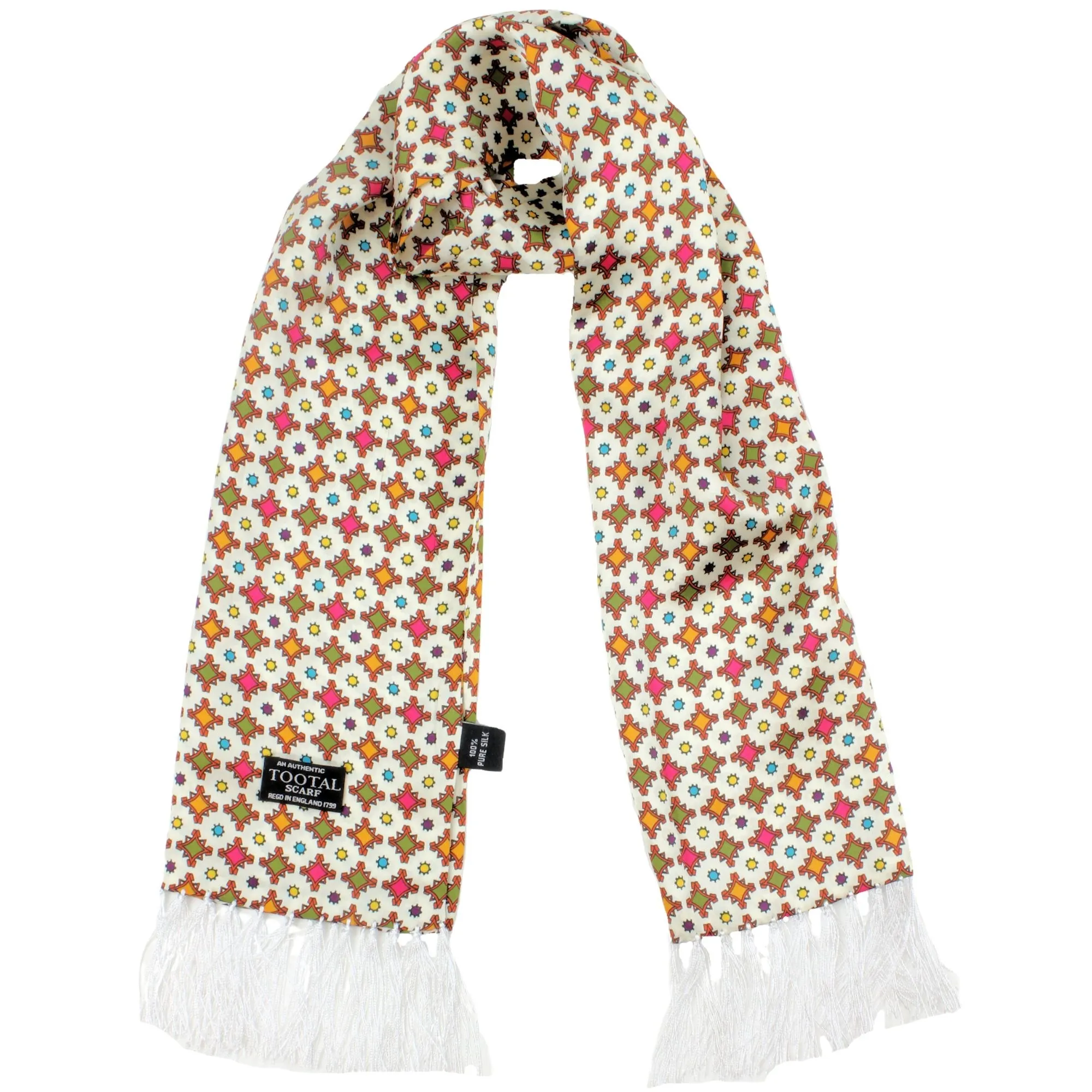 Tootal Geo Print Silk Scarf - Cream