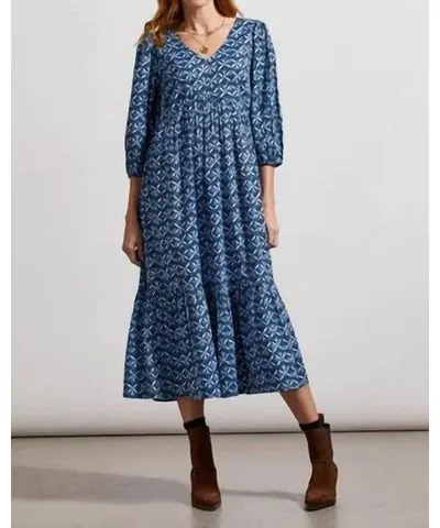 Blue Lake Tribal Puff Sleeve Shift Dress