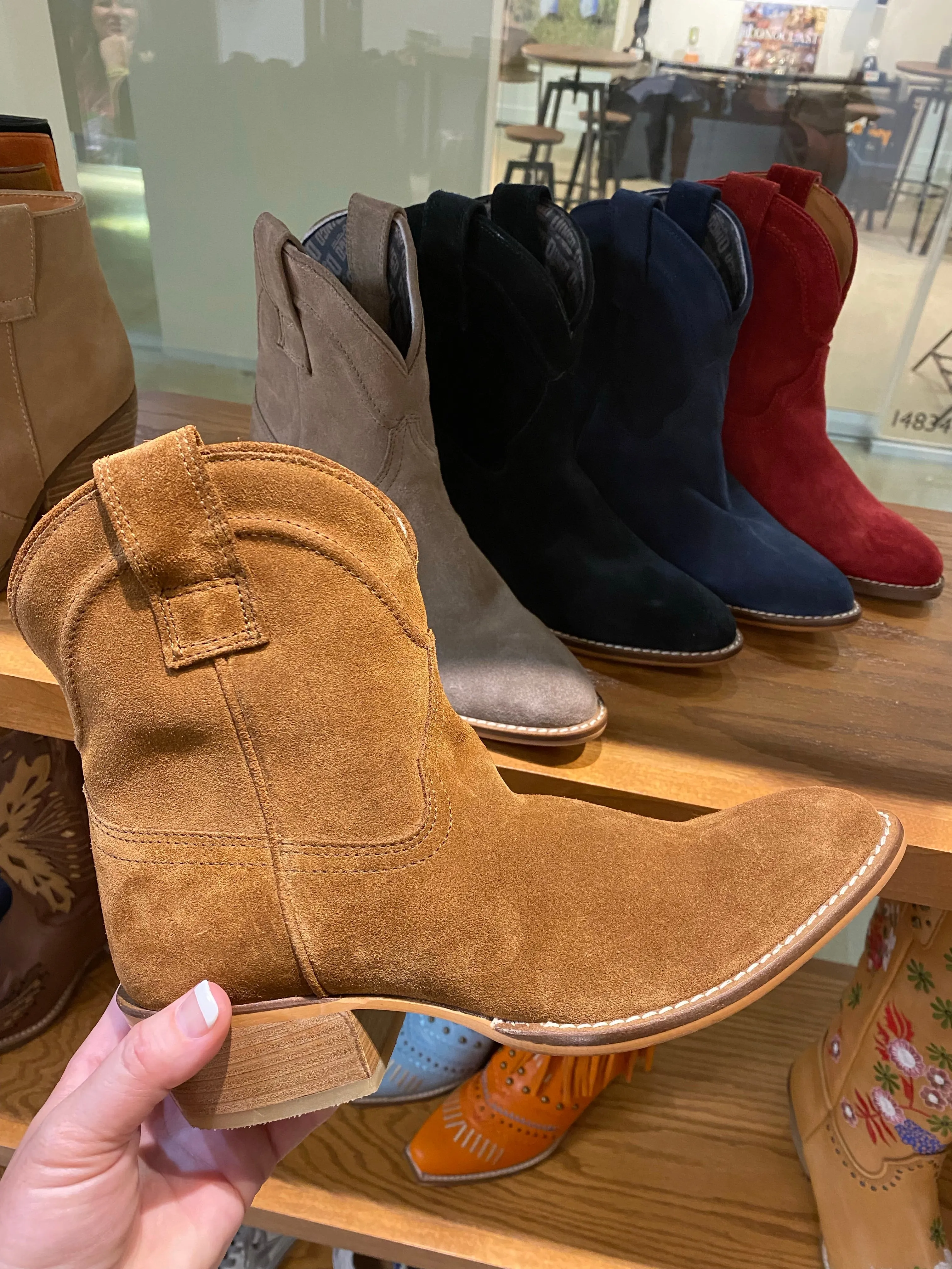 Tumbleweed Ankle Booties - Whiskey Brown Suede V Cut Front (DS)