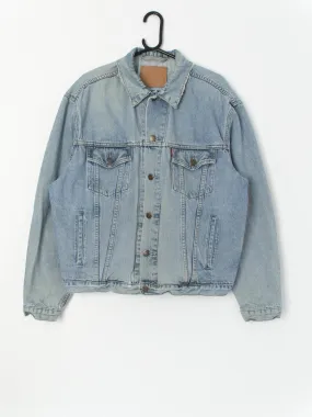 Vintage 1980s Levis XL Stonewashed Blue Denim Jacket Distressed Look XL