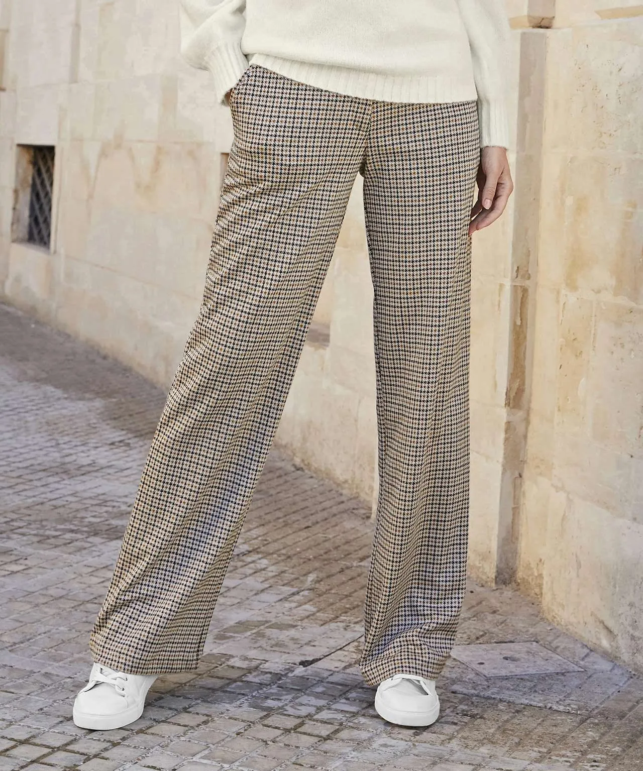 Wide-Leg Stretch Checked Pants