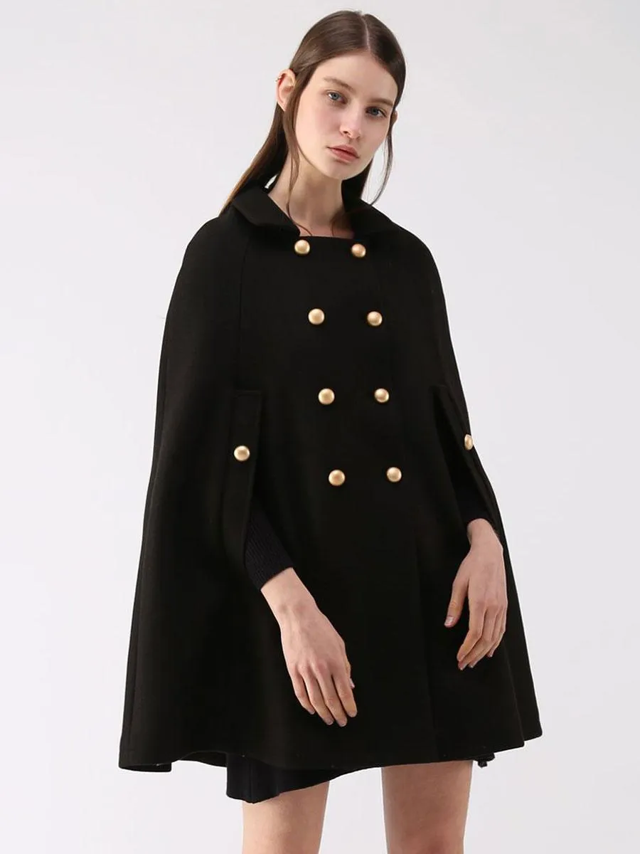 Winter Woolen Poncho Coat Double Breasted Cape Women's Outerwear