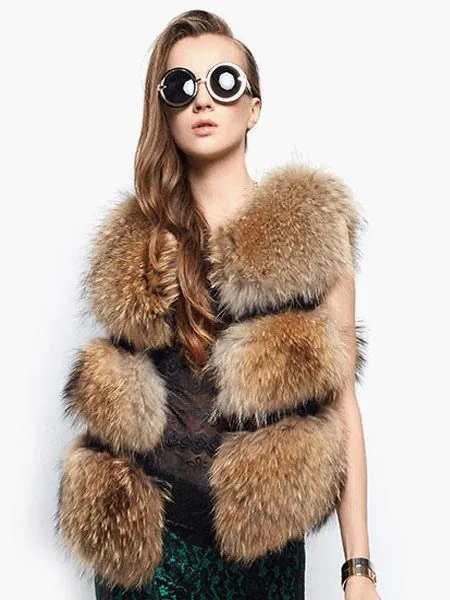 Women's Camel Faux Fur Sleeveless Vest - Eco-friendly Coat