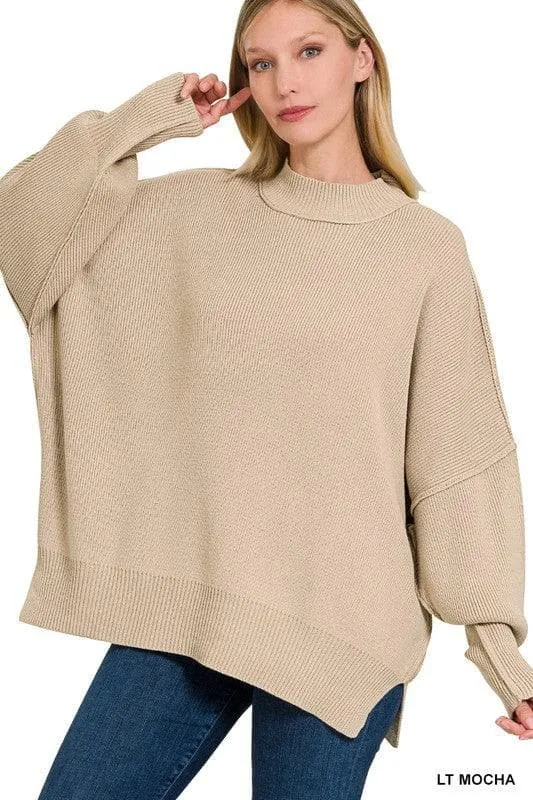 ZENANA Women's Side Slit Pullover Sweater